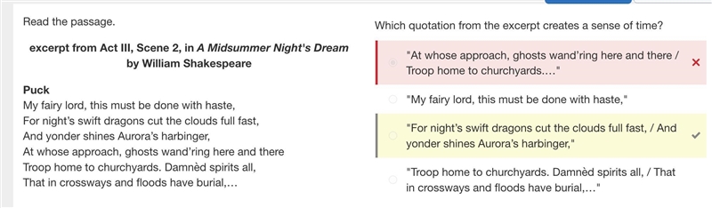 Which quotation from the excerpt creates a sense of time? "For night’s swift-example-1