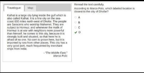 According to Marco Polo, which labeled location is closest to the city of Dhofar-example-1