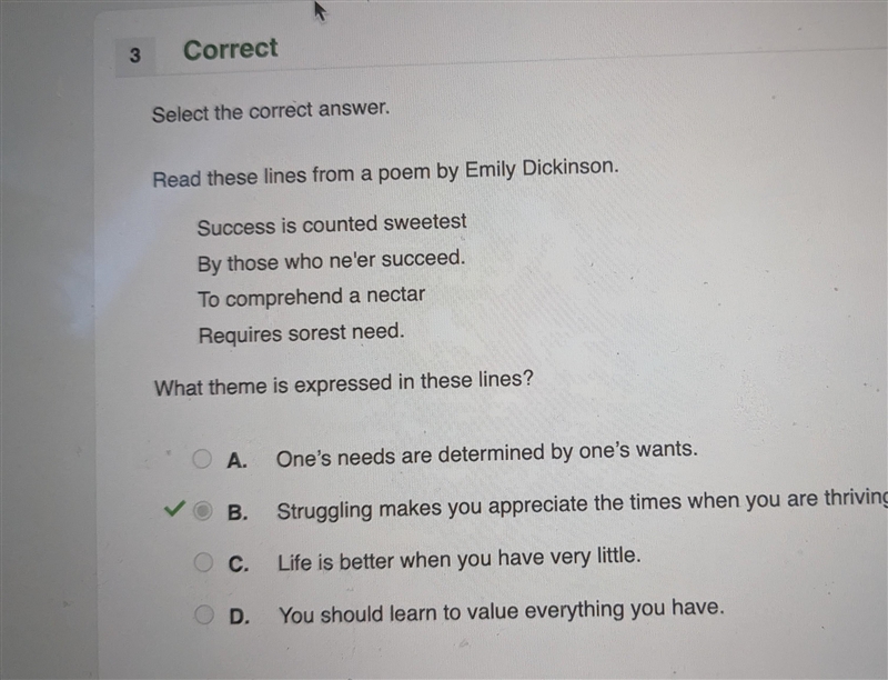 Select the correct answer. Read these lines from a poem by Emily Dickinson. Success-example-1