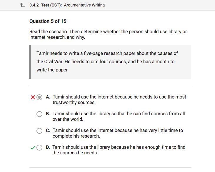 PLEASE HELP ASAP Read the scenario. Then determine whether the person should use library-example-1