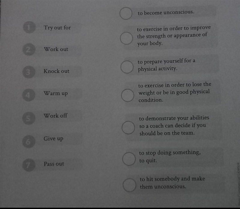 Write the number of the phrasal verb next to its definition.-example-1