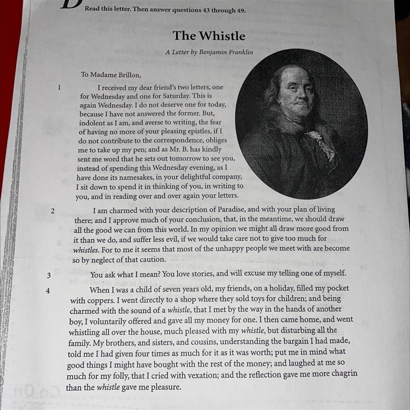 What is young Franklin's main problem with the whistle purchased? A. He did not know-example-1