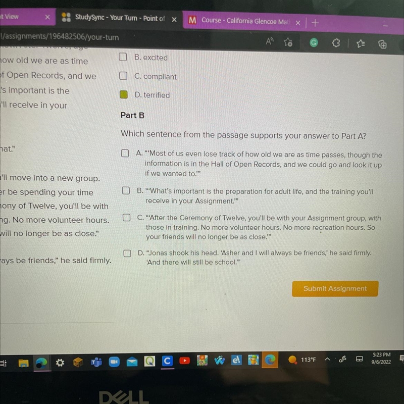 The giver Which sentence from the passage supports your answer to part A?-example-1