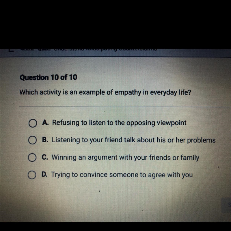 HELPPPPPPPPPP PLEASEEEEEEE SOSSSSSS Which activity is an example of empathy in everyday-example-1