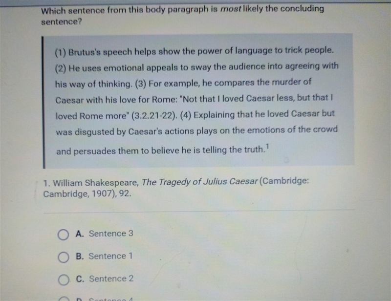 Which sentence from this body paragraph is most likely the concluding sentence? ​-example-1