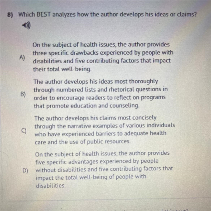 Left to answer the following questions: 8) Which BEST analyzes how the author develops-example-1