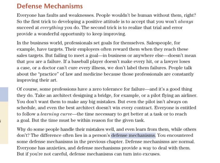 Define a defense mechanism and describe one you use. (Please get the information from-example-1