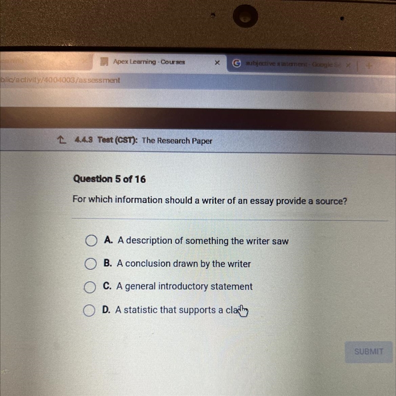 For which information should a writer of an essay provide a source?-example-1