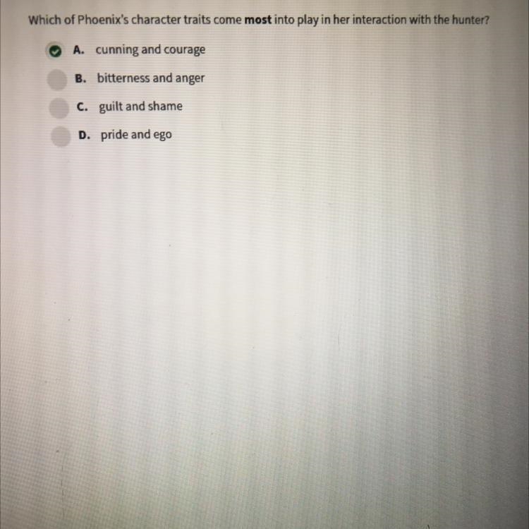 Which of Phoenix's character traits come most into play in her interaction with the-example-1