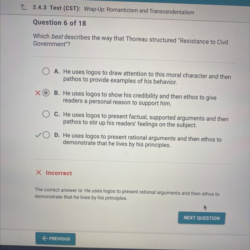 Which best describes the way that Thoreau structured "Resistance to Civil Government-example-1