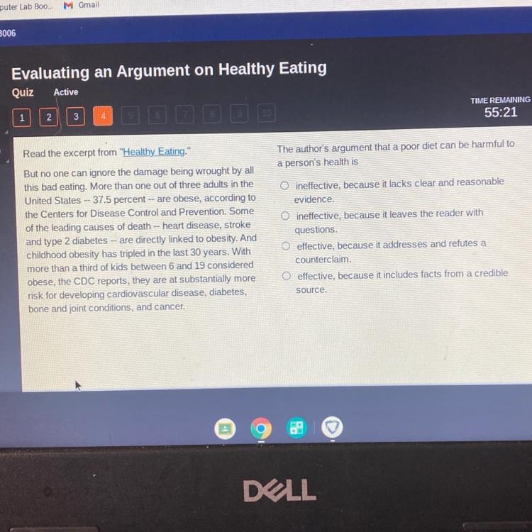 The author's argument that a poor diet can be harmful to a person's health is…-example-1