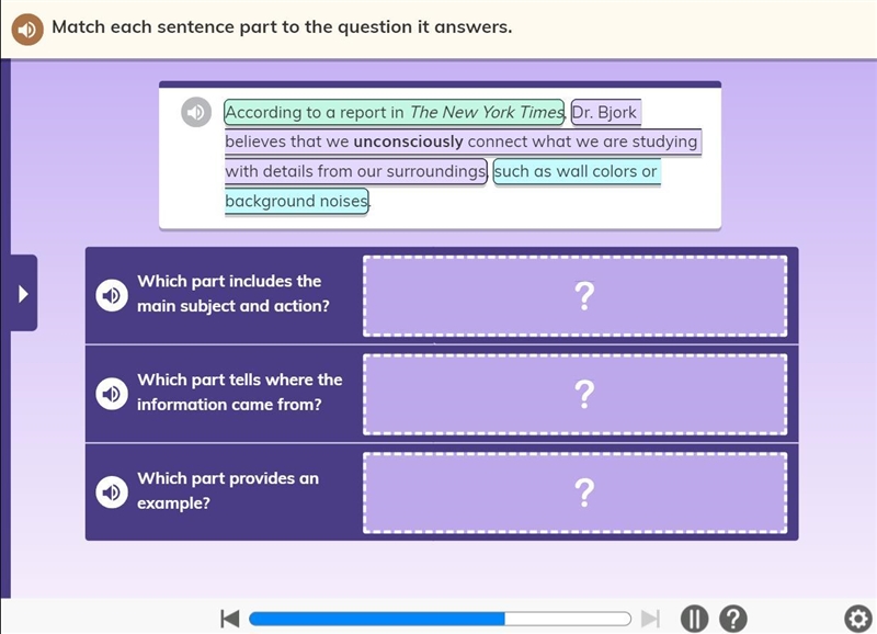 Match each sentence part to the question it answers-example-1