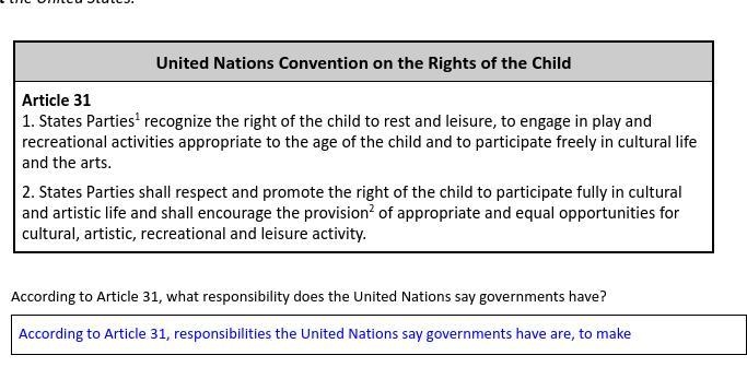 According to Article 31, what responsibility does the United Nations say governments-example-1