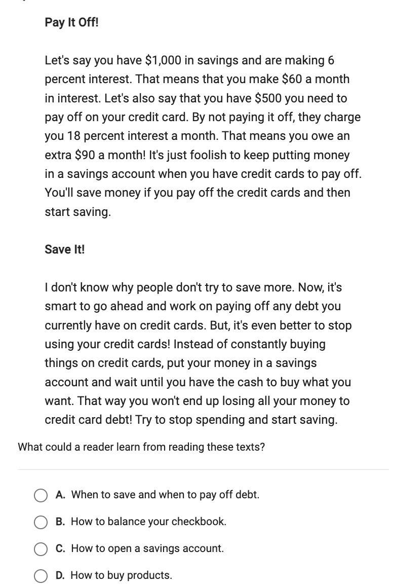 Pay It Off! Let's say you have $1,000 in savings and are making 6 percent interest-example-1