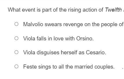 What event is part of the rising action of twelfth night?-example-1