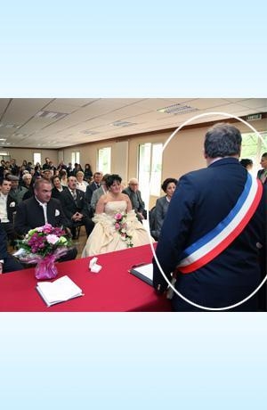 The picture shows a civil marriage ceremony. Which word refers to the person circled-example-1