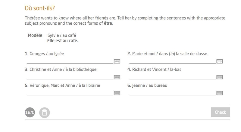 Thérèse wants to know where all her friends are. Tell her by completing the sentences-example-1