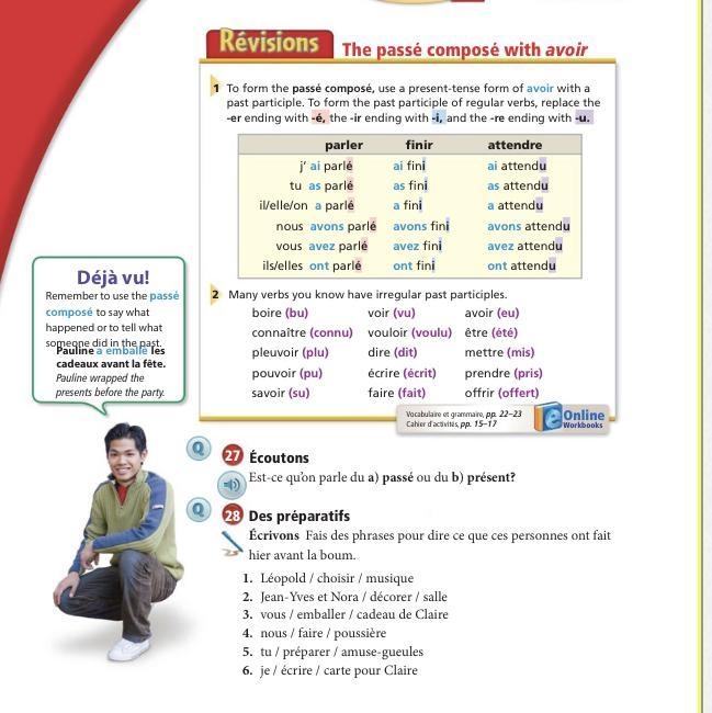 Be sure to review/add PC notes with 'avoir' on page 58, including the irregular past-example-1