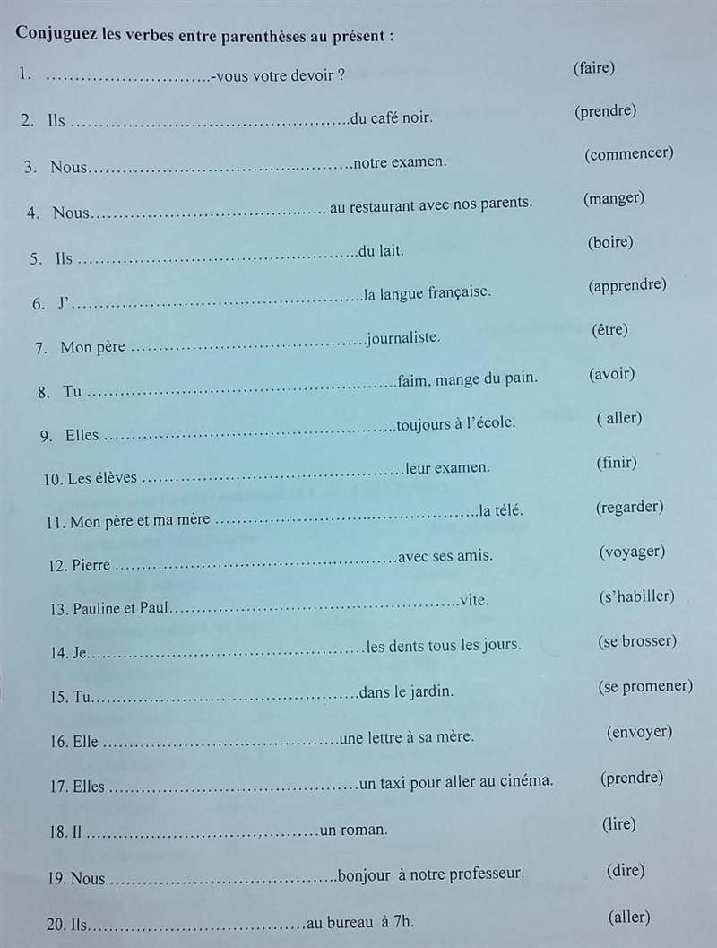 Conjugate the verbs in parentheses in the present in (french)​-example-1