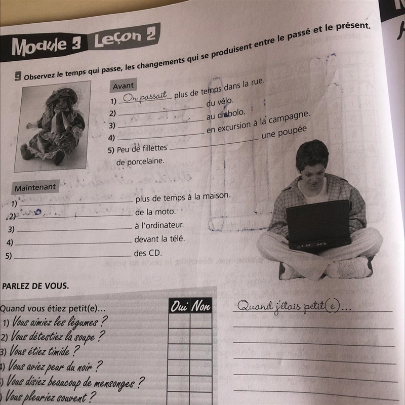 Bonjour can you help me with French homework:) exercise 9. (Photo) Thank u! Merci-example-1