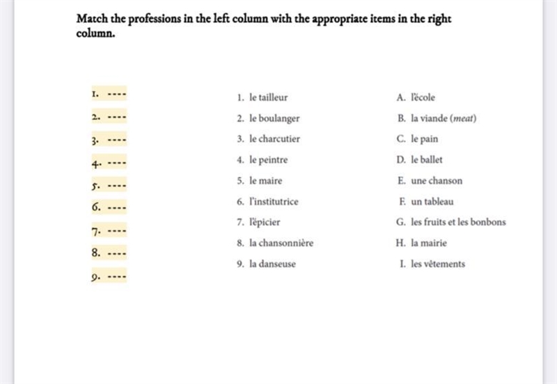 Match the professions in the left column with the appropriate items in the right column-example-1