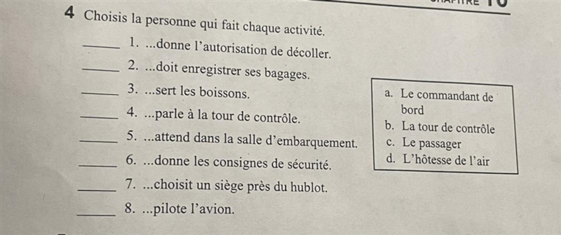 Choisis la personne qui fait chaque activite _1… donne l’autorisation de decoller-example-1