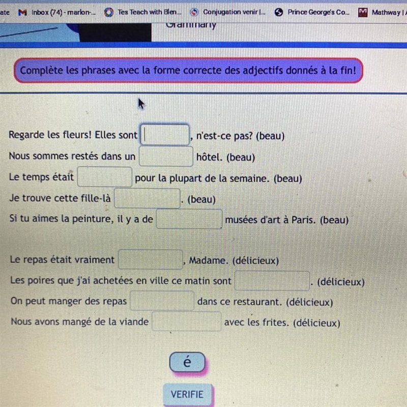 Complète les phrases avec la forme correcte des adjectifs donnés à la fin!-example-1