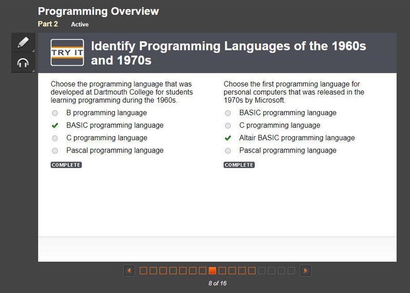 Choose the programming language that was developed at Dartmouth College for students-example-1