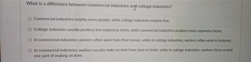 What is a difference between commercial and cottage industries?-example-1