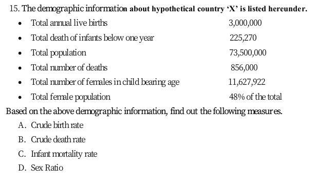 Find out the following measures A, crude birth rate B, crude death rat . . .-example-1