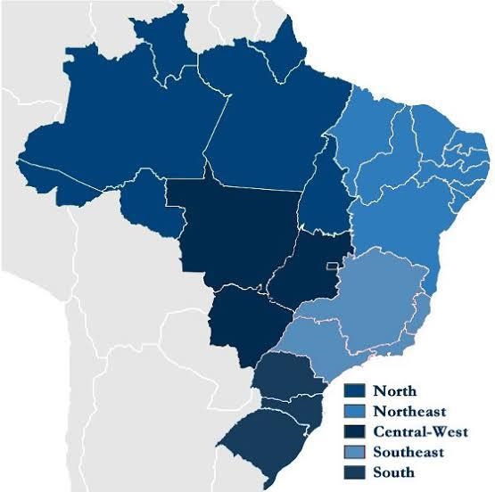 Labeling a Map - Identify the four major regions of Brazil by shading and labeling-example-1