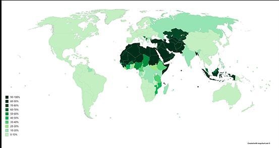 Which patterns of diffusion of Islam can be observed from the map? Islam has diffused-example-1