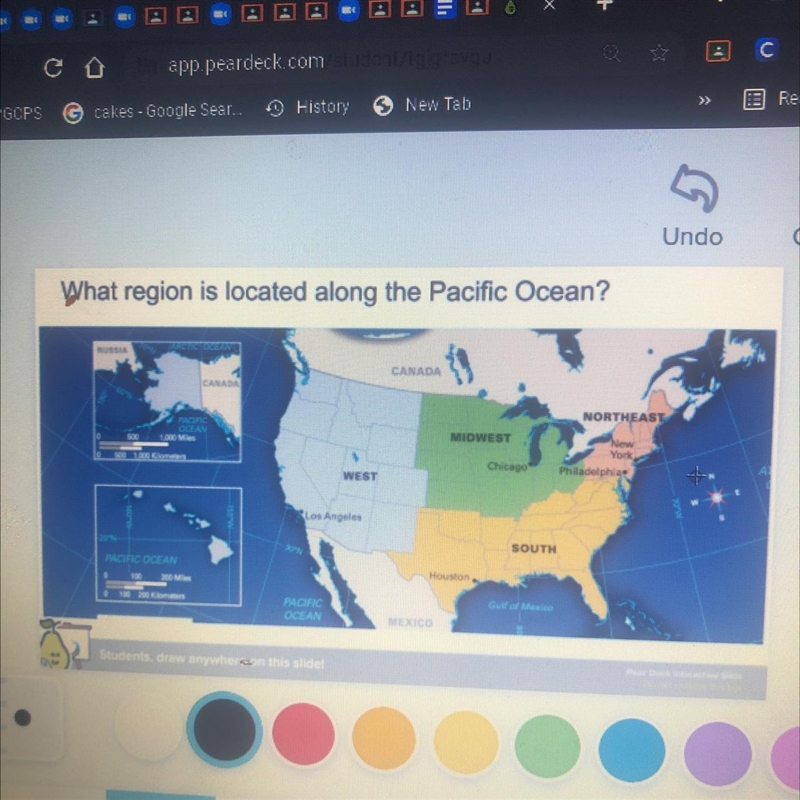 Undo What region is located along the Pacific Ocean? NORTHEAST WEST SOUTH-example-1