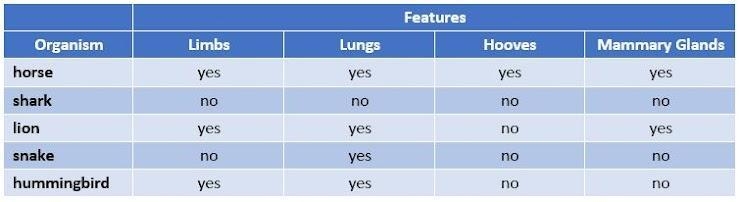 4. Study the table below. Which feature(s) do the hummingbird and lion share? Limbs-example-1