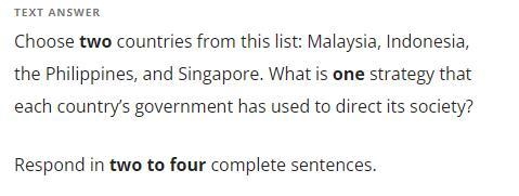 Choose two countries from this list: Malaysia, Indonesia, the Philippines, and Singapore-example-1