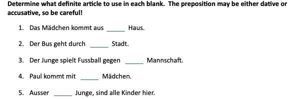 Determine what definite article to use in each blank. The preposition may be either-example-1