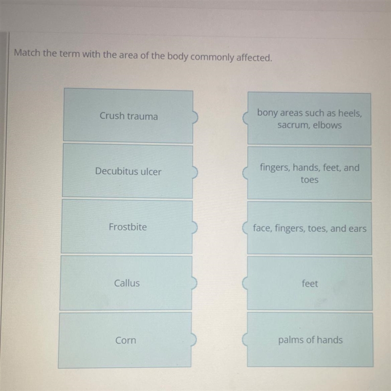 #3 Match the term with the area of the body commonly affected.-example-1