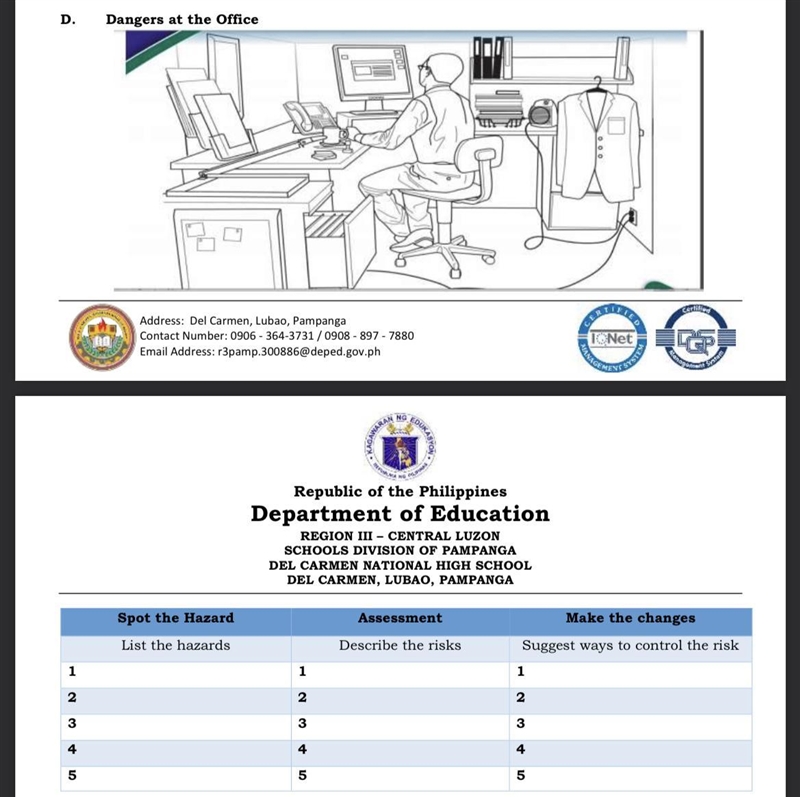 Activity 1. spot the hazard directions: below are pictures of the workplace, encircle-example-1