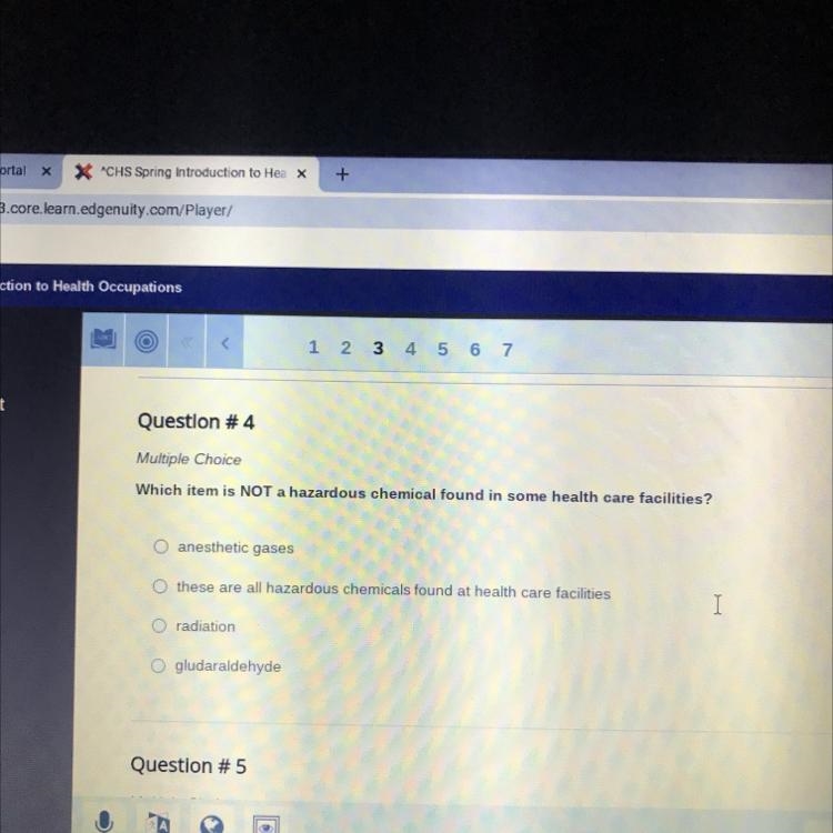 Question #4 Multiple Choice Which item is NOT a hazardous chemical found in some health-example-1