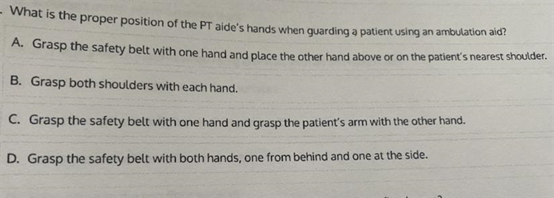 What is the proper position of the PT aide's hands when guarding a patient using an-example-1