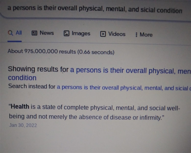 A person's _____________ is their overall physical, mental, and social condition. Not-example-1