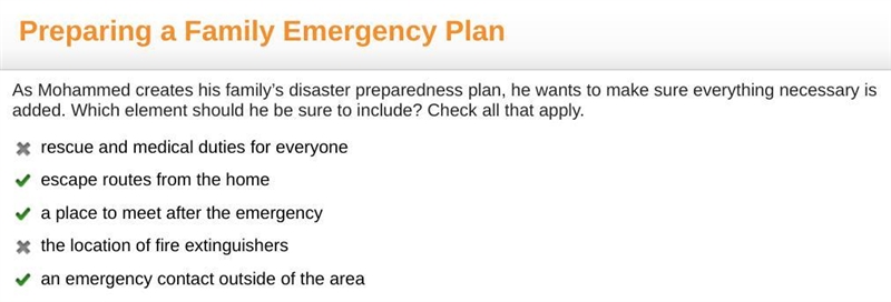 As mohammed creates his family’s disaster preparedness plan, he wants to make sure-example-1