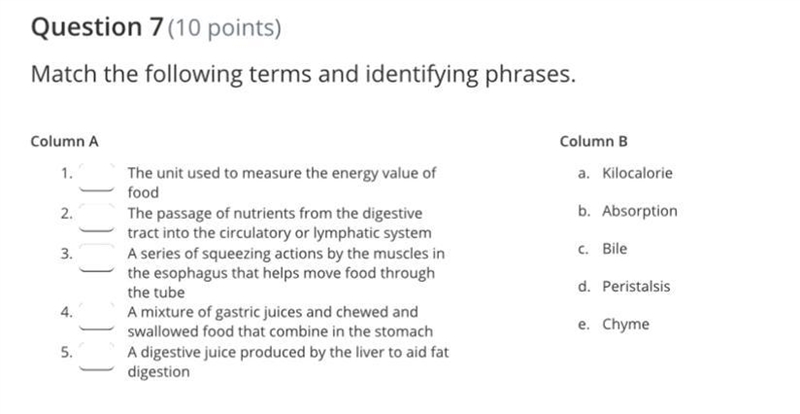 Match the following terms and identifying phrases. Column A 1. The unit used to measure-example-1