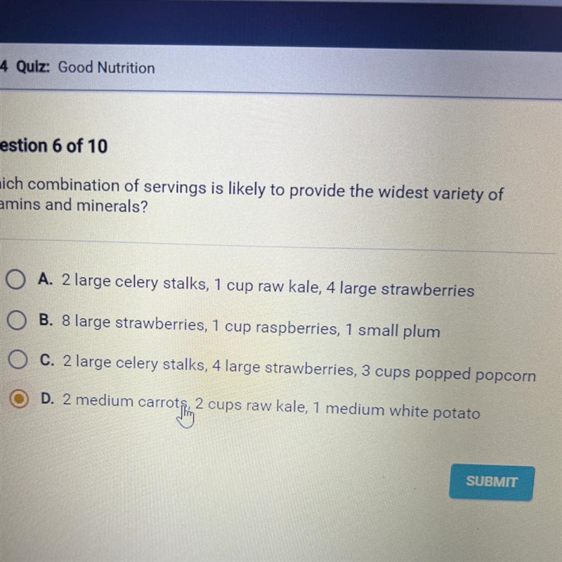 Which combination of servings is likely to provide the widest variety of vitamins-example-1