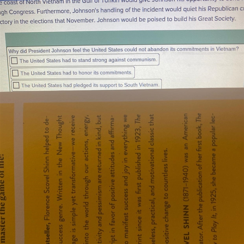 Why did President Johnson feel the United States could not abandon its commitments-example-1