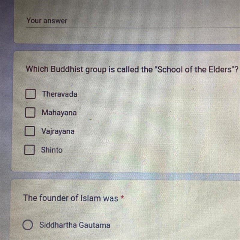 Which Buddhist group is called the "School of the Elders"? *-example-1