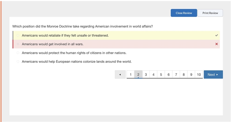 Which position did the Monroe Doctrine take regarding American involvement in world-example-1