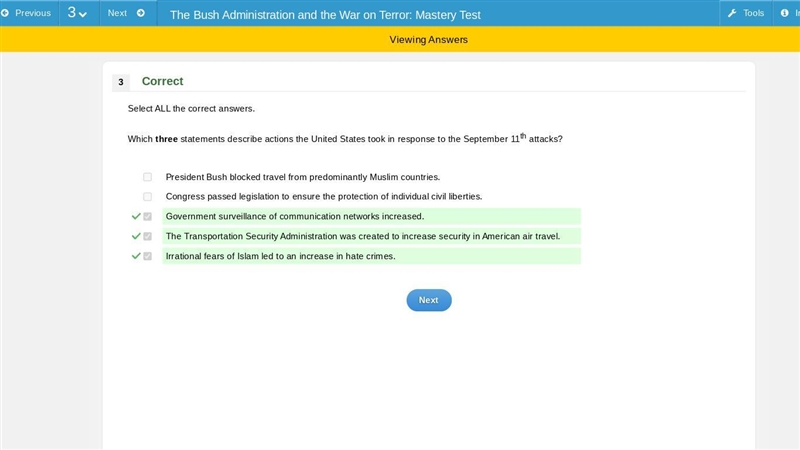 Which three statements describe actions the United States took in response to the-example-1