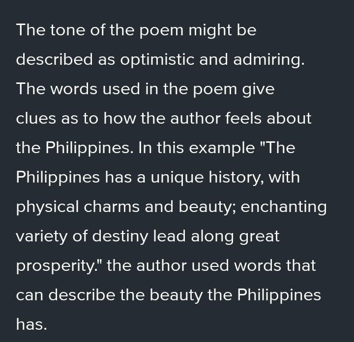 Explain the tone or emotion of The Beauty of Philippine Island poem-example-1