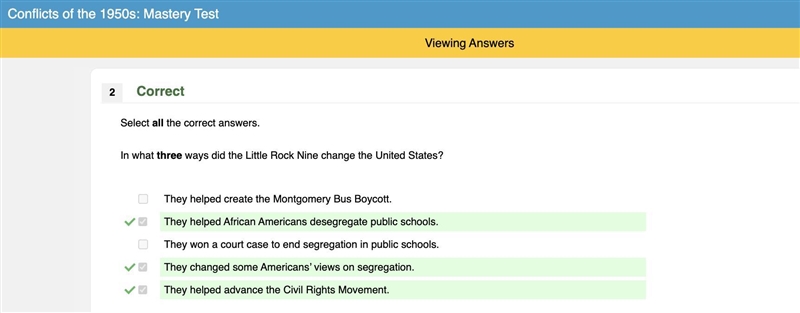 70 POINTS How did the Little Rock Nine change the United States? edemntum SELECT ALL-example-1